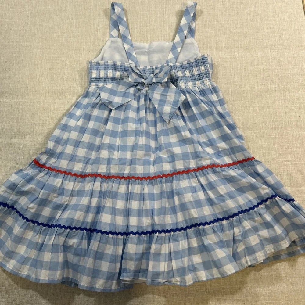 Tahari Sundress Girls 8 Gingham Blue White Tiered Bow Back Cottagecore‎